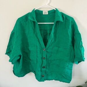 Green Button-Up Linen Top
